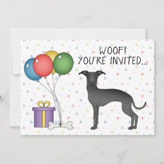 Black Italian Greyhound Niedlich Cartoon Dog Gebur Einladung