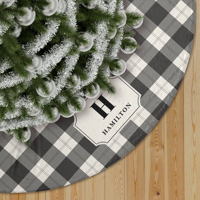 Black & Ivory Buffalo Kariertes Monogram Tree Skir Polyester Weihnachtsbaumdecke (Von Creator hochgeladen)