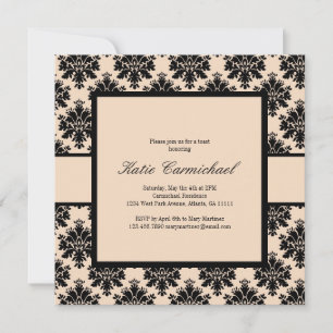 Black & Ivory Damask Einladung