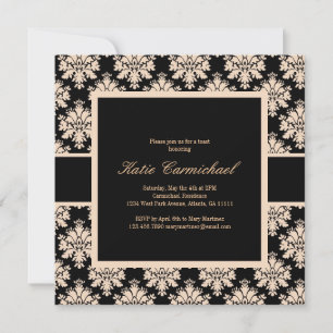 Black & Ivory Damask Einladung