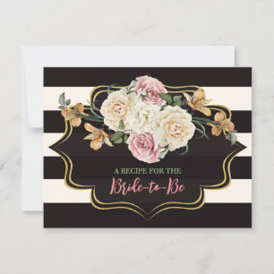 Black Ivory Gold Floral Brautparty Rezept Card Einladung