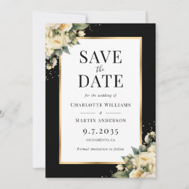 Black Ivory Gold Floral Wedding Save the Date Card