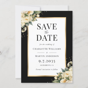 Black Ivory Gold Floral Wedding Save the Date Card