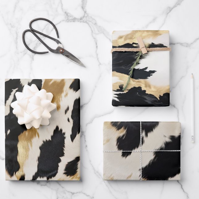 Black Ivory Gold Western Cowhide Geschenkpapier Set (Vorderseite)