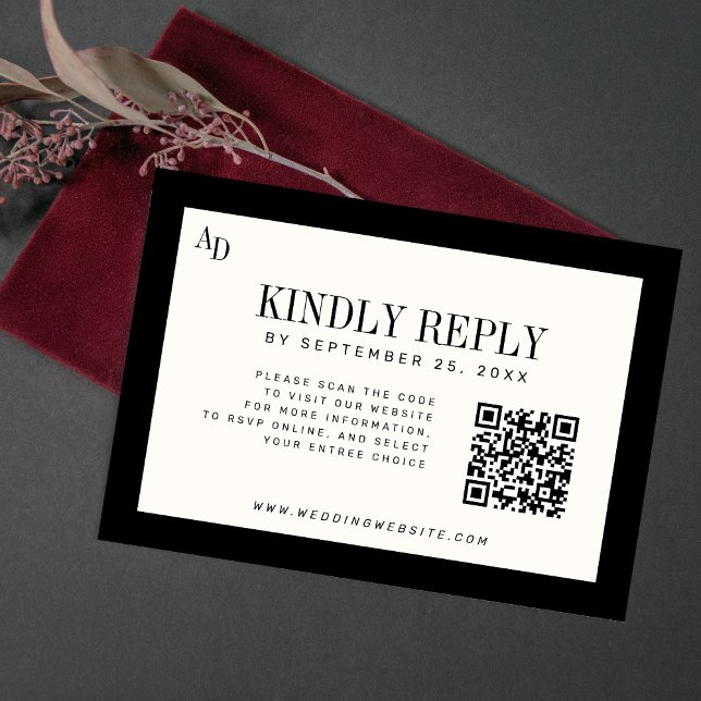 Black ivory modern old money wedding website QR RSVP Karte (Von Creator hochgeladen)