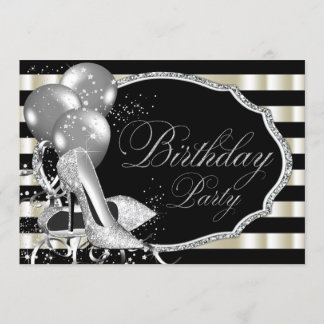 Black Ivory Silver High Heel Shoe Geburtstagsparty Einladung