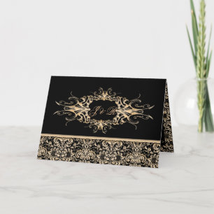 Black & Ivory Verziert Damask Hochzeitssemble Set Dankeskarte