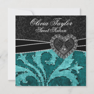 Black Jade Green Glitzer 16 . Geburtstag Geburtsta Einladung