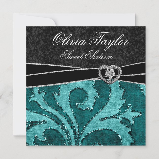 Black Jade Green Glitzer 16 . Geburtstag Geburtsta Einladung (Vorderseite)