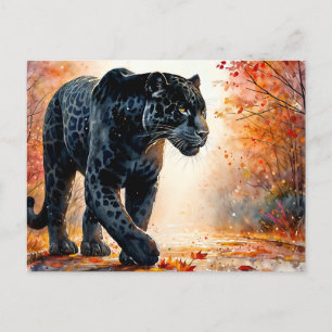 Black Jaguar Autumn Watercolor Postkarte