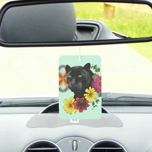 Black Jaguar Portrait Blume Autolufterfrischer (Von Creator hochgeladen)