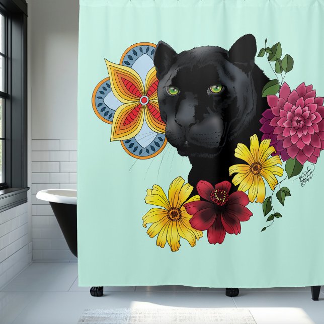 Black Jaguar Portrait Blume Duschvorhang (Von Creator hochgeladen)