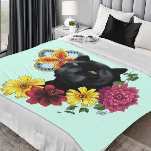 Black Jaguar Portrait Blume Fleecedecke
