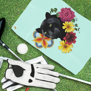 Black Jaguar Portrait Blume Golfhandtuch