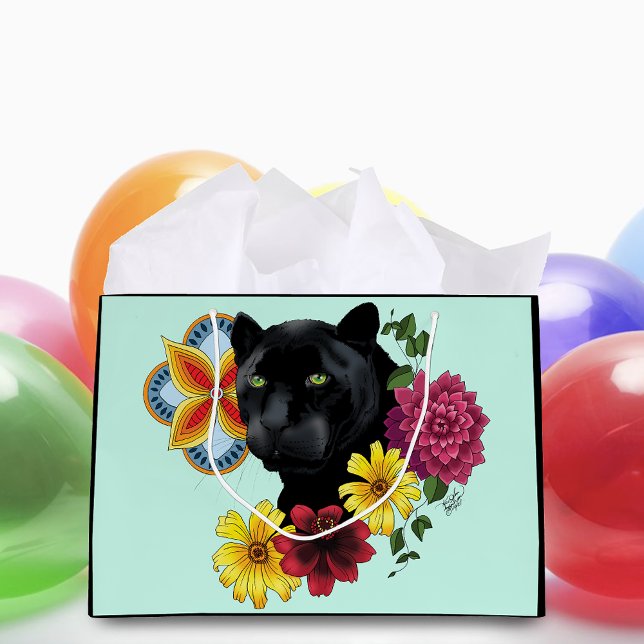 Black Jaguar Portrait Blume Große Geschenktüte (Von Creator hochgeladen)