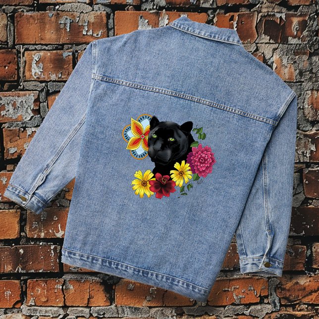 Black Jaguar Portrait Blume Jeansjacke (Von Creator hochgeladen)