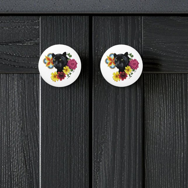 Black Jaguar Portrait Blume Keramikknauf (Von Creator hochgeladen)