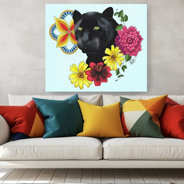Black Jaguar Portrait Blume Leinwanddruck (Von Creator hochgeladen)