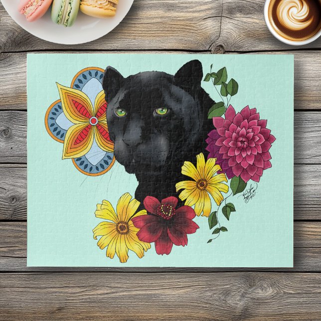 Black Jaguar Portrait Blume Puzzle (Von Creator hochgeladen)