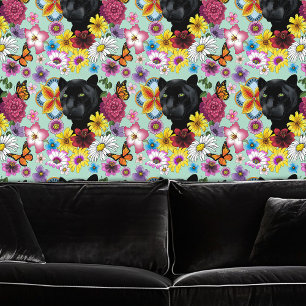 Black Jaguar Portrait Blume Tapete