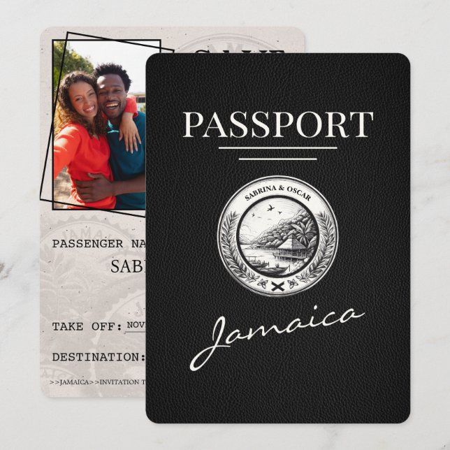 Black Jamaica Passport Save the Date (Vorne/Hinten)