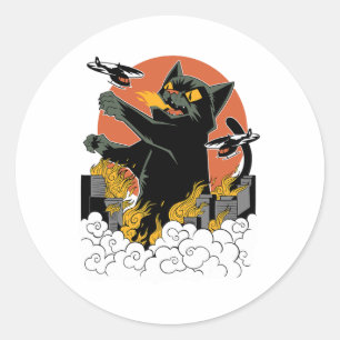 Black Japanese Catzilla Sunset - Klicken Sie auf " Runder Aufkleber