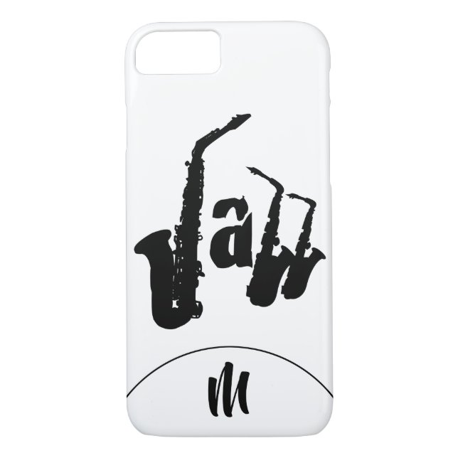Black Jazz Sax Farbe 2 Monogram iPhone Case (Rückseite)