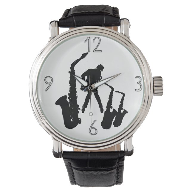 Black Jazz Sax Jazzman 2 Moderne Zahlen 5 Armbanduhr (Vorderseite)