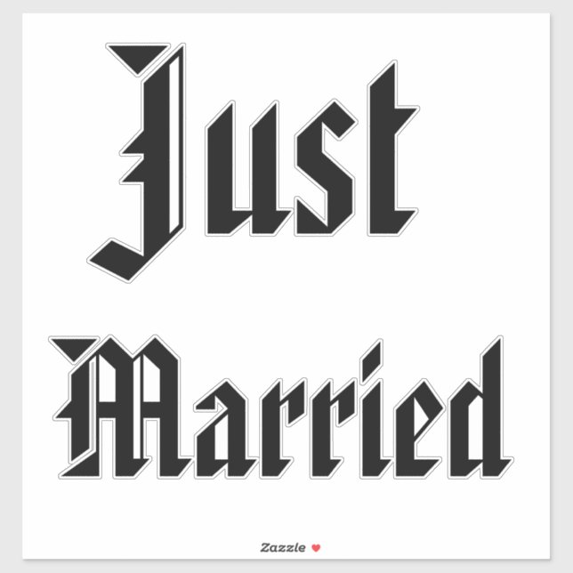 Black Just Married American Text Schriftart Aufkleber (Blatt)