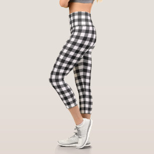 Black Kariert Buffalo Karo Pattern Capri Leggings