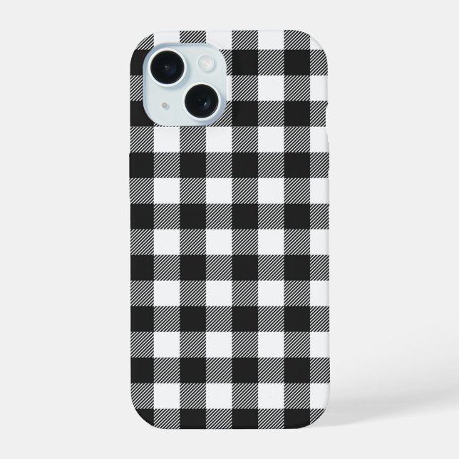 Black Kariert Buffalo Karo Pattern iPhone 15 Hülle (Rückseite)