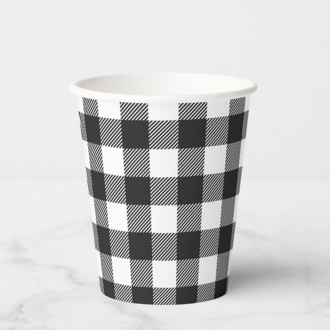 Black Kariert Buffalo Karo Pattern Pappbecher (Vorderseite)