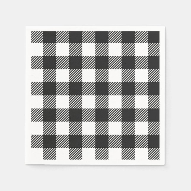Black Kariert Buffalo Karo Pattern Serviette (Vorderseite)