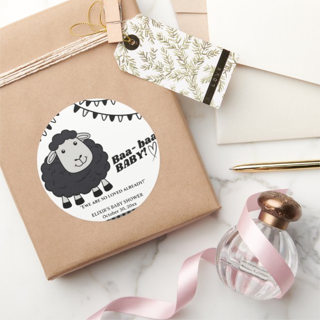 Black Kawaii Little Lamb Baby Dusche Runder Aufkleber (Schenken)