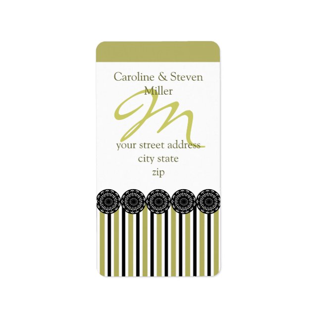 Black Kiri Monogram Address Label Adressaufkleber (Vorne)