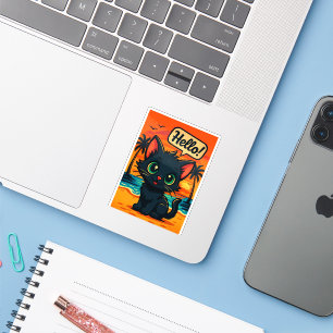 Black Kitten am Sunset Beach - Die Sticker