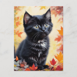 Black Kitten Autumn Scene Flat Card Postkarte