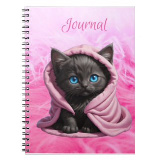 Black Kitten Blue Eyes Pink Blanket Notebook Notizblock