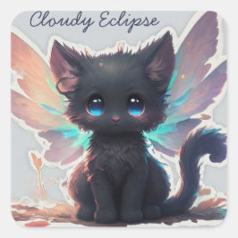 Black Kitten Fairy Quadratischer Aufkleber