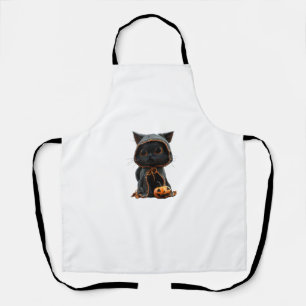 Black Kitten in Pumpkin Cape - Halloween Design Schürze