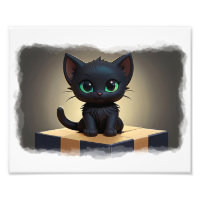 Black Kitten on Box Cartoon Art