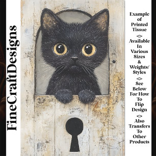 Black Kitten Pinkeln durch Loch AN9 Decoupage Seidenpapier
