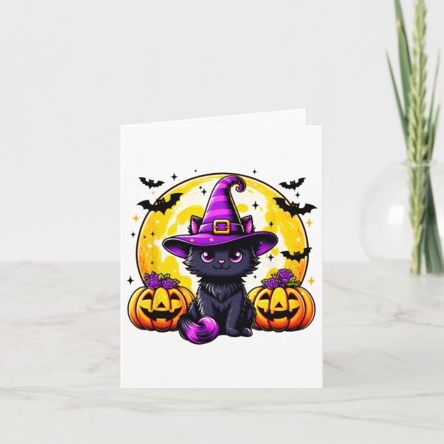 Black Kitten Pumpkin Kat Hexenhut Spooky Jahreszei Karte (Vorderseite)