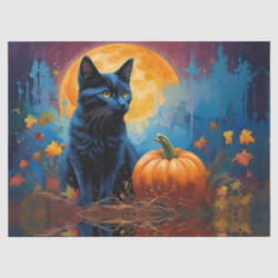 Black Kitten Pumpkin Vollmond Autumn Blätter Seidenpapier