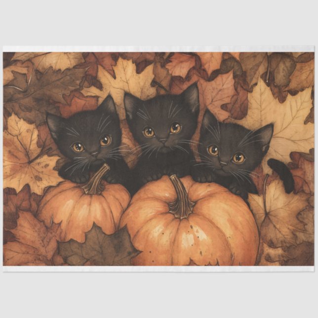 Black Kitten Trio Illustration Decoupage Seidenpapier (Vorderseite)
