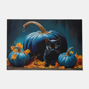 Black Kitten und Blue Moon Pumpkins Herbstleaves Fußmatte