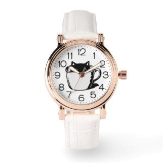 Black kitten with red nose hiding in a cup armbanduhr