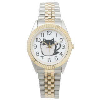 Black kitten with red nose hiding in a cup armbanduhr