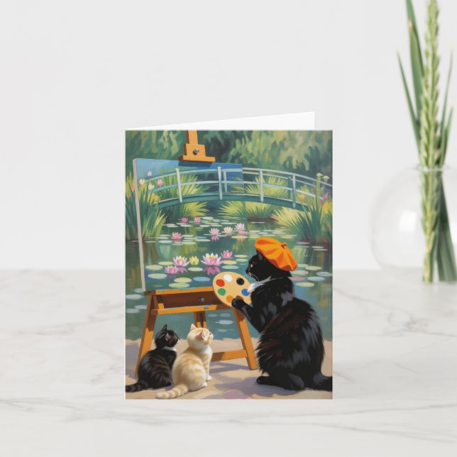 Black Kitty Artist Malerei Monet Water Lilies Dankeskarte (Vorderseite)