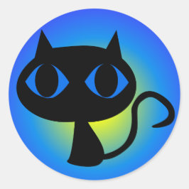 Black Kitty Blue Gradient Runder Aufkleber